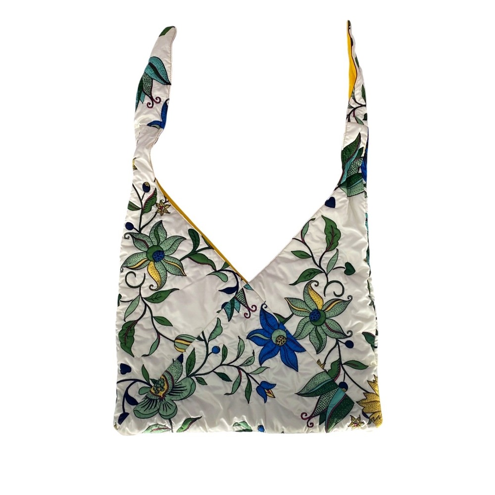 Tory Burch Zoe Tie Bag Floral Quilted Padded Hobo Shoulder Bag Yellow White - Picture 12 of 13
